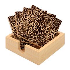 Leopard Skin Texture, Macro, Brown Bamboo Coaster Set by kyorashop23