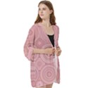 Pink Retro Texture With Circles, Retro Circles Background, Open Front 3/4 Sleeve Batwing Chiffon Cardigan Kimono View3