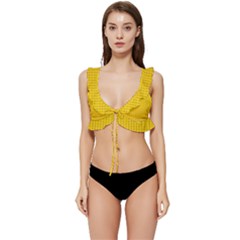 Yellow Lego Texture, Macro, Yellow Dots Background Low Cut Ruffle Edge Bikini Top by kyorashop23