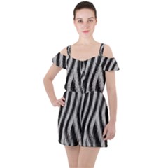 Zebra Texture, Zebra Wool, White Black Background Ruffle Cut Out Chiffon Playsuit by kyorashop23