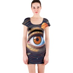 Eye Of The Universe (ai) Short Sleeve Bodycon Dress by dflcprintsclothing
