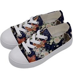 Japanese Wave Koi Illustration Pattern Kids  Low Top Canvas Sneakers by Ndabl3x