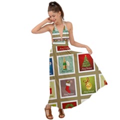 Christmas Stamp Pattern Backless Maxi Beach Dress by Maspions