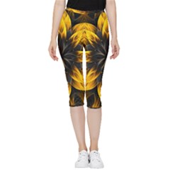 Yellow Flower Pattern Leaves Inside Out Lightweight Velour Capri Leggings  by Maspions