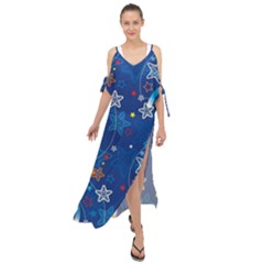 Christmas Stars Pattern Star Maxi Chiffon Cover Up Dress by Maspions