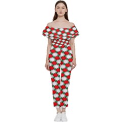 Christmas Star Red Green Bardot Ruffle Jumpsuit by anzea