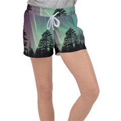 Silhouette Of Aurora Borealis Women s Velour Lounge Shorts by Bedest