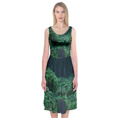 Jungle Road Hawaii Asphalt Mountains Green Midi Sleeveless Dress by Bedest