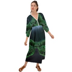 Jungle Road Hawaii Asphalt Mountains Green Grecian Style  Maxi Dress by Bedest