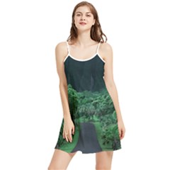 Jungle Road Hawaii Asphalt Mountains Green Summer Frill Dress by Bedest