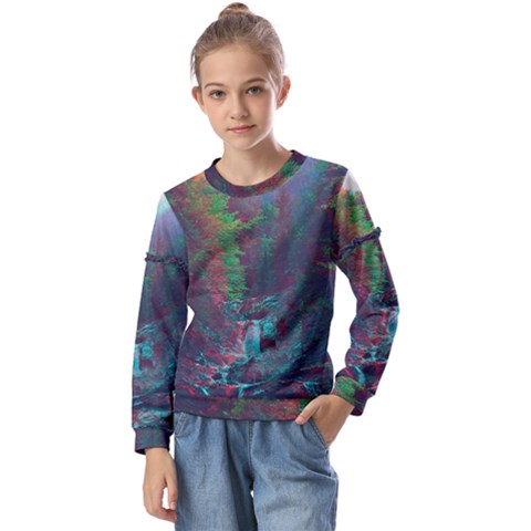 Foroest Nature Trippy Kids  Long Sleeve T-shirt With Frill  by Bedest