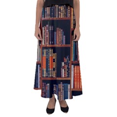 Assorted Title Of Books Piled In The Shelves Assorted Book Lot Inside The Wooden Shelf Flared Maxi Skirt by Bedest