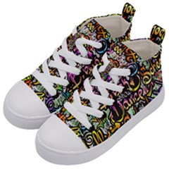 Graffiti Word Seamless Pattern Kids  Mid-top Canvas Sneakers by Bedest