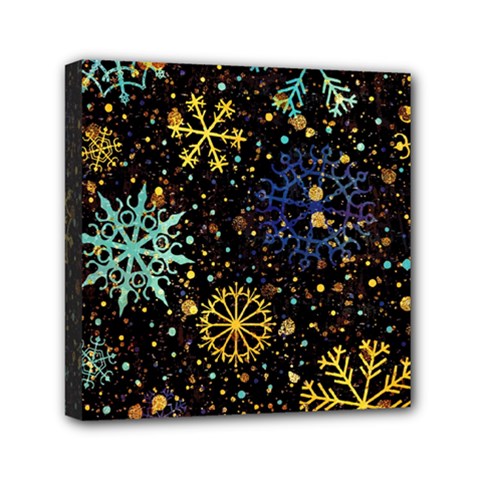 Gold Teal Snowflakes Gold Abstract Christmas Mini Canvas 6  X 6  (stretched) by Bedest