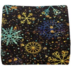 Gold Teal Snowflakes Gold Abstract Christmas Seat Cushion by Bedest