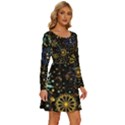 Gold Teal Snowflakes Gold Abstract Christmas Long Sleeve Wide Neck Velvet Dress View3