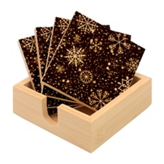 Gold Teal Snowflakes Gold Abstract Christmas Bamboo Coaster Set by Bedest