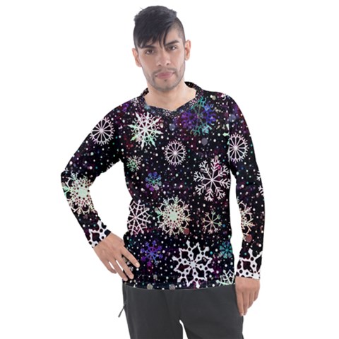 Shiny Winter Snowflake Abstract Christmas Cold Crystal December Men s Pique Long Sleeve T-shirt by Bedest