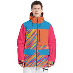 Bright And Variegated Multicolored  Brush Strokes Men s Multi Pockets Zip Ski And Snowboard Waterproof Breathable Jacket by Givinglala