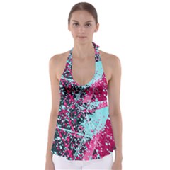 Colorful Splashes Grunge, Abstract Art Tie Back Tankini Top by kyorashop23