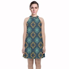 Flowers Pattern Design Abstract Velvet Halter Neckline Dress  by Salmanaz77