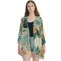 Leaves Pattern Flora Open Front 3/4 Sleeve Batwing Chiffon Cardigan Kimono by Salmanaz77