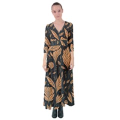 Background Pattern Leaves Texture Button Up Maxi Dress by Salmanaz77