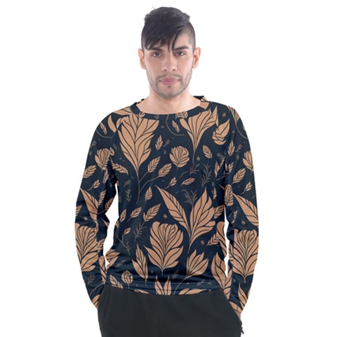 Background Pattern Leaves Texture Men s Long Sleeve Raglan T-shirt by Salmanaz77