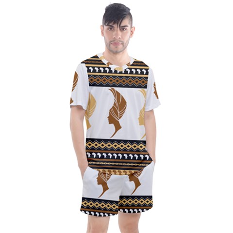 African Women Pattern Seamless Style Men s Mesh T-shirt And Shorts Set by Bedest