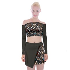 Pearls And Stones Off Shoulder Top With Mini Skirt Set by dedoma