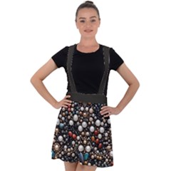 Pearls And Stones Velvet Suspender Skater Skirt by dedoma