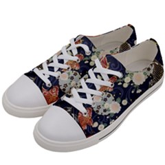 Japanese Wave Koi Illustration Pattern Men s Low Top Canvas Sneakers by Ndabl3x