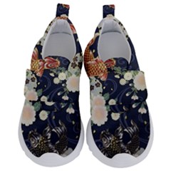 Japanese Wave Koi Illustration Pattern Kids  Velcro No Lace Shoes by Ndabl3x