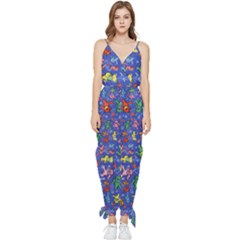 Grateful Dead Dancing Bears Pattern Sleeveless Tie Ankle Chiffon Jumpsuit by Salmanaz77