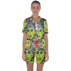 Supersonic Monster Mash Satin Short Sleeve Pajamas Set by chellerayartisans