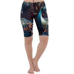 Colorful Peacock Bird Feathers Cropped Leggings  by Apen