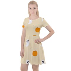 Pumpkin And Boo Crew Halloween  Cap Sleeve Velour Dress  by Safari