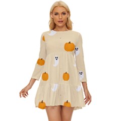 Pumpkin And Boo Crew Halloween  Long Sleeve Babydoll Dress by Safari