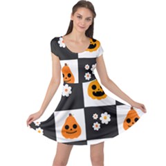 Seamless Halloween Pattern With Smiling Pumpkin 20240926 161714 0000 Cap Sleeve Dress by Safari