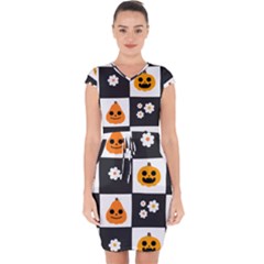 Seamless Halloween Pattern With Smiling Pumpkin 20240926 161714 0000 Capsleeve Drawstring Dress  by Safari