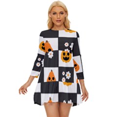 Seamless Halloween Pattern With Smiling Pumpkin 20240926 161714 0000 Long Sleeve Babydoll Dress by Safari