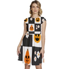 Seamless Halloween Pattern With Smiling Pumpkin 20240926 161714 0000 Cap Sleeve High Waist Dress by Safari