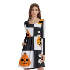 Seamless Halloween Pattern With Smiling Pumpkin 20240926 161714 0000 Long Sleeve Knee Length Skater Dress With Pockets by Safari
