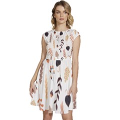 Autumn Seamless Leaves Pattern  Cap Sleeve High Waist Dress by Safari