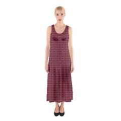 Brown Red Dot Pattern Sleeveless Maxi Dress by ytdream