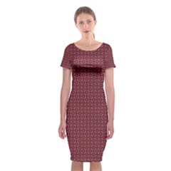 Brown Red Dot Pattern Classic Short Sleeve Midi Dress by ytdream