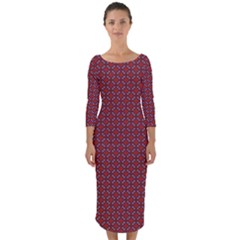 Brown Red Dot Pattern Quarter Sleeve Midi Bodycon Dress by ytdream