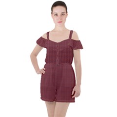 Brown Red Dot Pattern Ruffle Cut Out Chiffon Playsuit by ytdream