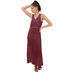 Brown Red Dot Pattern V-neck Chiffon Maxi Dress by ytdream