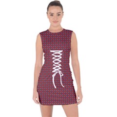 Brown Red Dot Pattern Lace Up Front Bodycon Dress by ytdream